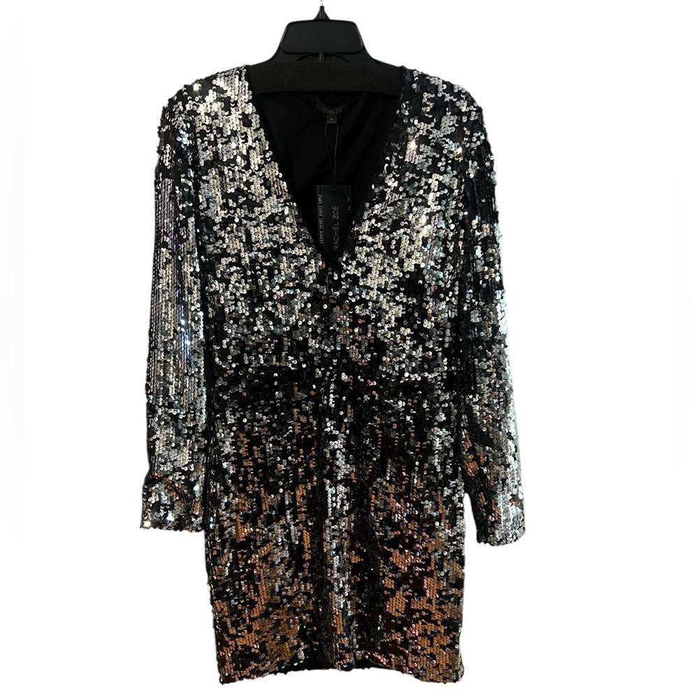 Rachel Zoe Micah Sequin Mini Dress - Size 8- Black and Silver - Brand New! - Picture 1 of 10